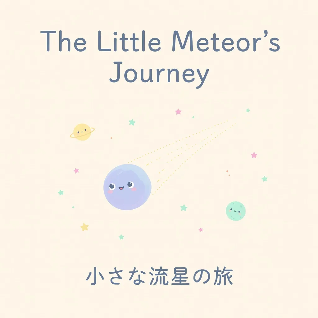 絵本「小さな流星の旅」の表紙イメージ。青い流星と小さな星