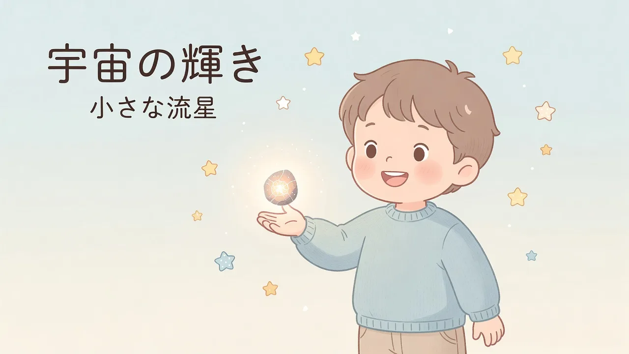 手のひらの小さな光を見せる、男の子のイラスト