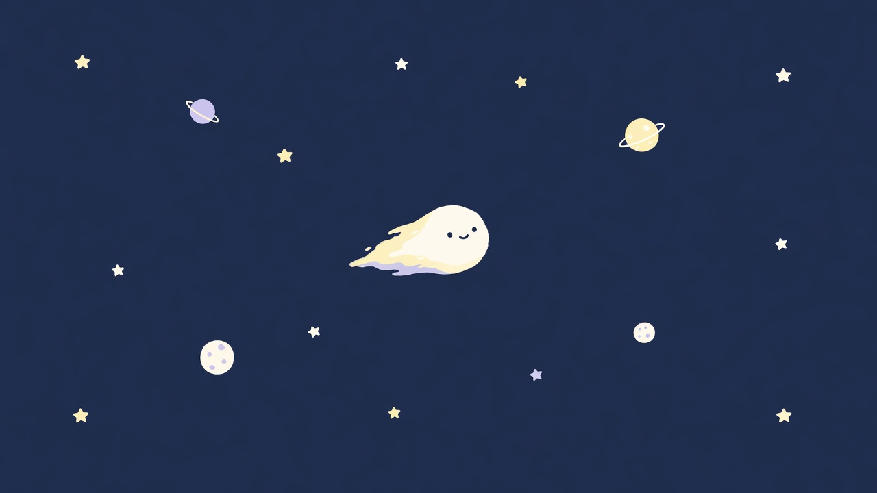 星空に浮かぶ、白い流星のキャラクターのイラスト