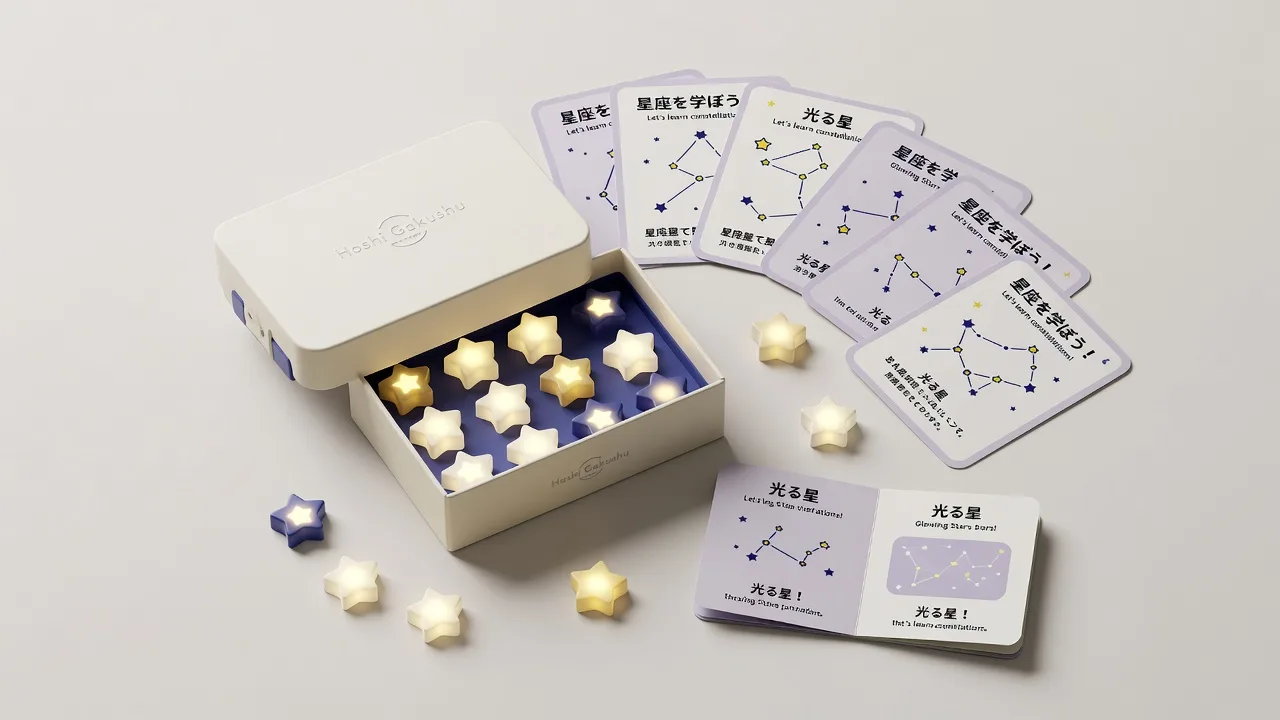 星形のパーツと星座カードが入った白い箱