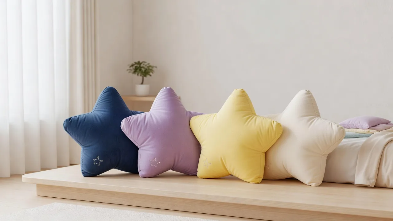 紺、薄紫、黄、白の星形クッション4個